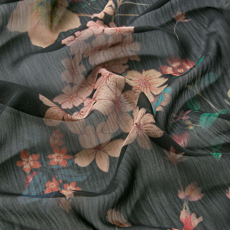 Šifon květinová louka – černá | Zbytek 90cm,  image number 2