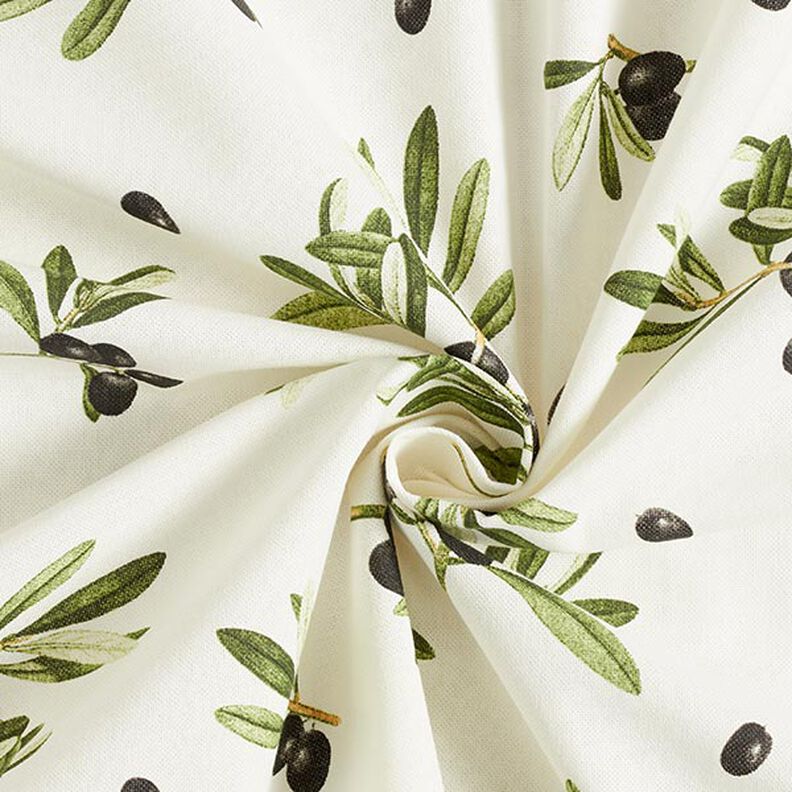 Dekorační látka Polopanama Olivy – vlněná bílá/tmave olivová,  image number 4