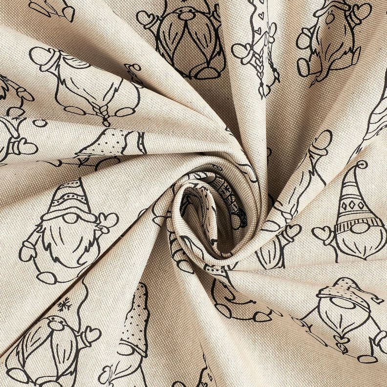 Dekorační látka Polopanama slavnostní trpaslíci – přírodni/černá,  image number 3