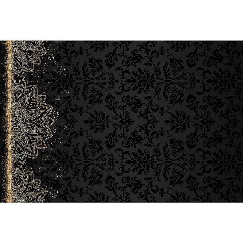 Bavlněný žerzej Lemovací tkanina zlaté skvrny barokní mandala | Glitzerpüppi – černá,  image number 4