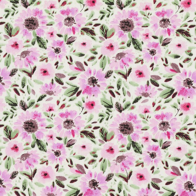Bavlněný popelín s mořem květin – pastelově fialová/bílá,  image number 1