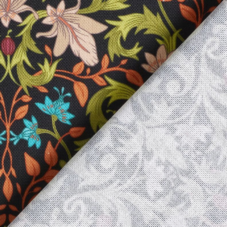 Dekorační látka Polopanama Lístkové ornamenty – černá/piniová,  image number 4