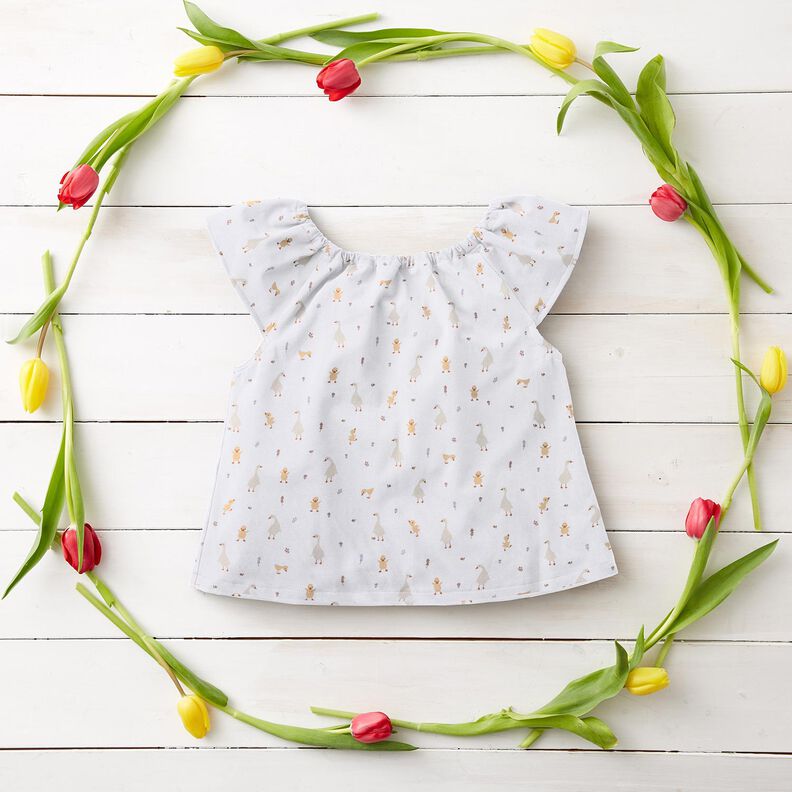 GOTS Bavlněný popelín roztomilé husy a kuřátka | Poppy Fabrics – bílá,  image number 5