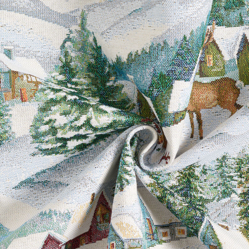 Dekorační látka Gobelín Zimní krajina – slonová kost/světle tyrkysová, image number 3