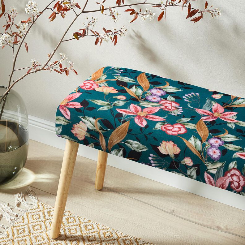 Dekorativn&iacute; samet Elegantn&iacute; květiny &ndash; petrolejov&aacute;/pink,  image number 5