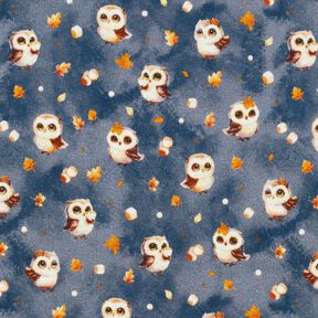 Alpenfleece Podzimní sova digitální potisk – ocelová modr, 