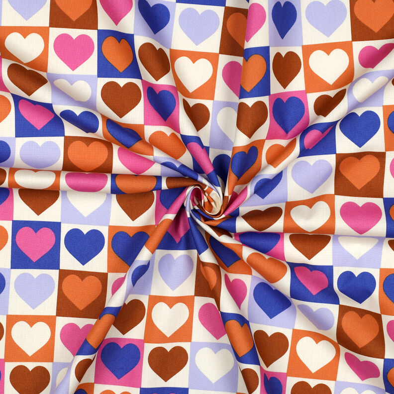 Bavlněný popelín Kostky-srdce | Poppy Fabrics – slonová kost/královská modr,  image number 3