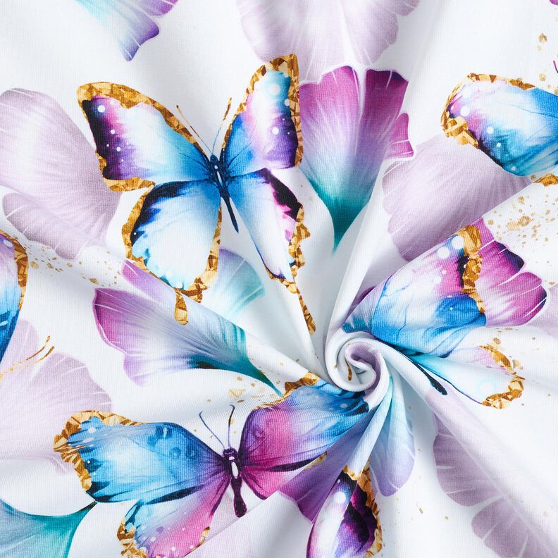 Bavlněný žerzej Motýli ginkgo | Glitzerpüppi  – bílá,  image number 3