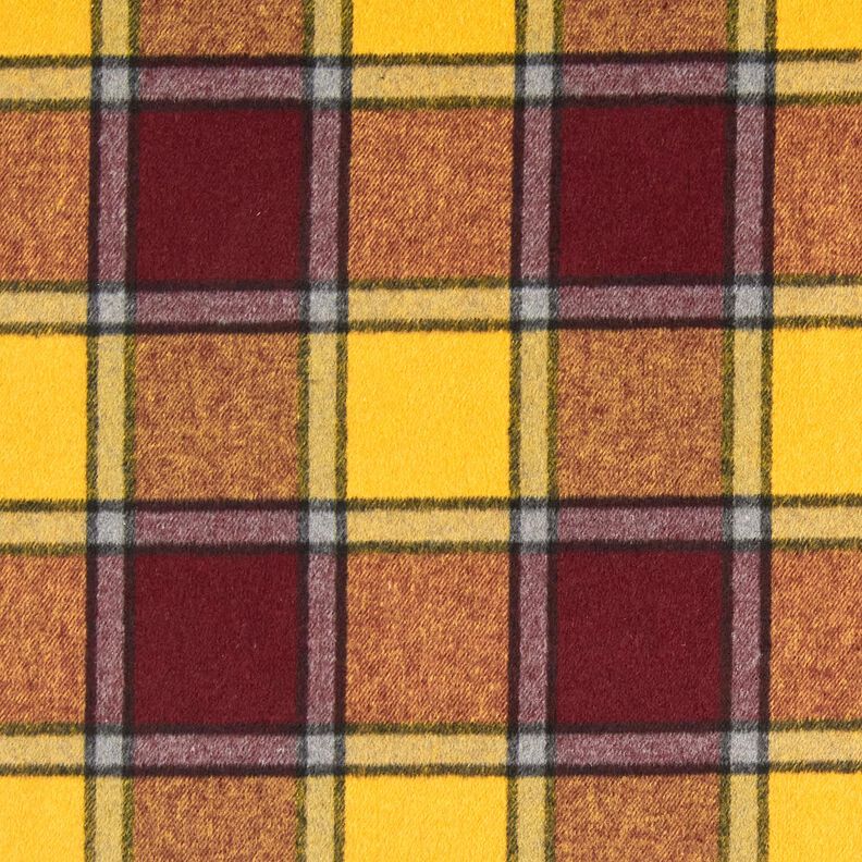 Látka na kabáty Zdrsněné kostky – bordó/kari žlutá, image number 1