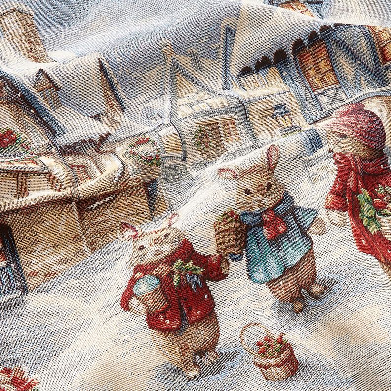 Dekorační panel Gobelín Vánoční zajíčci – světle modra/karmínově červená,  image number 2