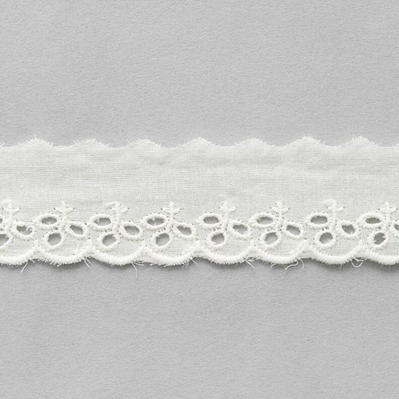Festonová krajková stuha s listy [ 30 mm ] – vlněná bílá,  image number 2
