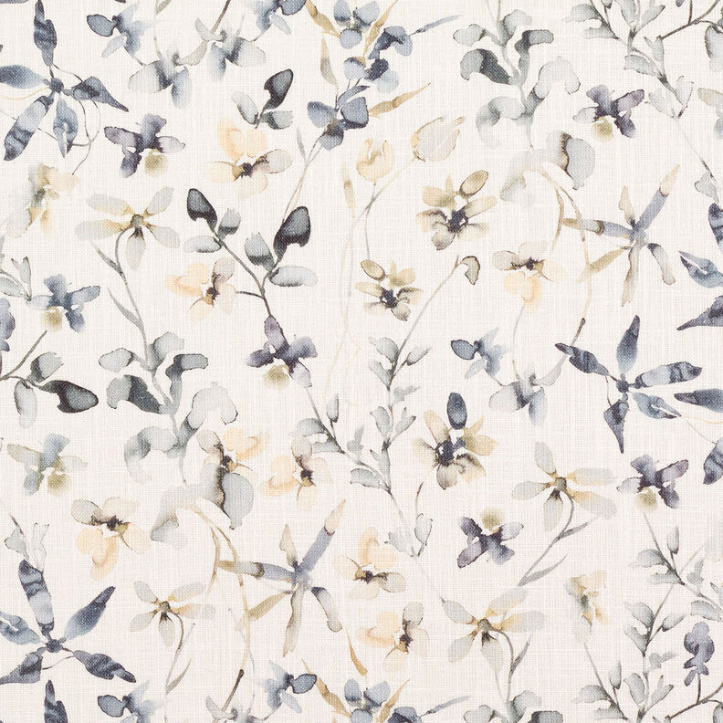 Směs len-bavlna akvarelové větve – vlněná bílá,  image number 7