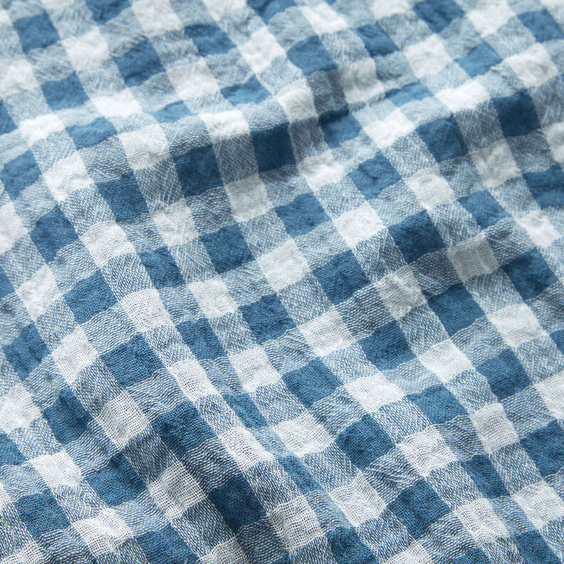 Mušelín / dvojitá mačkaná tkanina Károvaná příze Vichy – džínově modrá/bílá,  image number 3