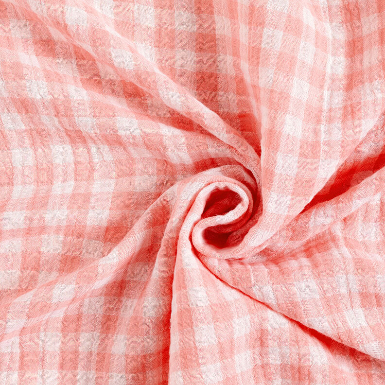 Mušelín / dvojitá mačkaná tkanina Károvaná příze Vichy – starorůžová/bílá,  image number 5
