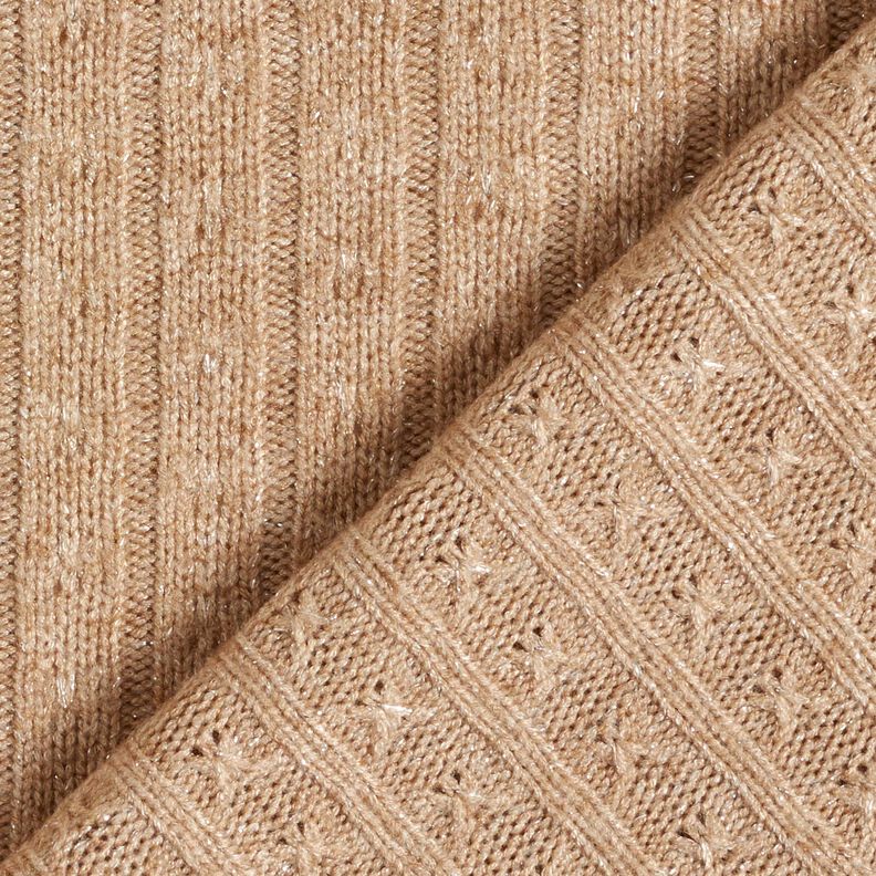 Pletenina Ajourové elegantní třpytivé pruhy – světle hnědá,  image number 4
