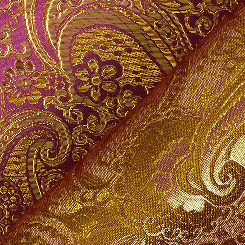 Oděvní žakár Metalický vzor paisley – světle fialova/zlatá,  image number 5