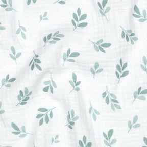 Mušelín / dvojitá mačkaná tkanina Větvičky | Poppy Fabrics – bílá/rákosove zelená, 
