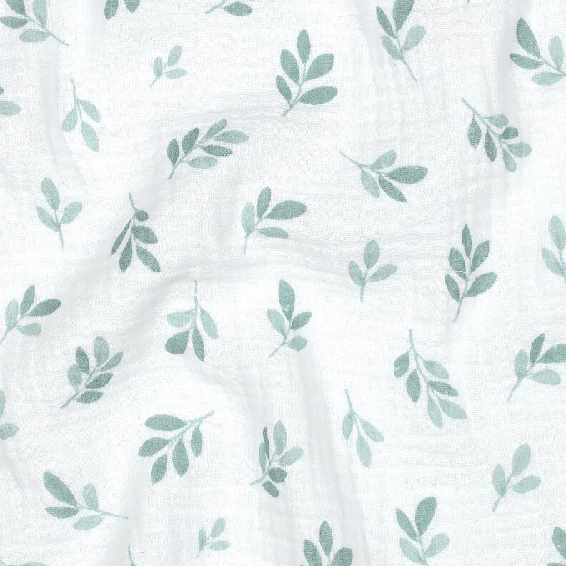 Mušelín / dvojitá mačkaná tkanina Větvičky | Poppy Fabrics – bílá/rákosove zelená,  image number 2