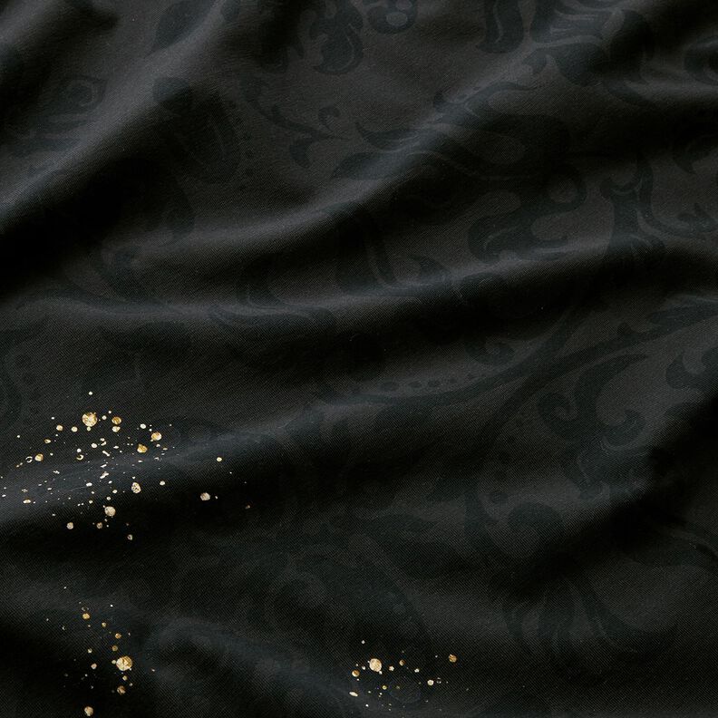 Bavlněný žerzej Lemovací tkanina zlaté skvrny barokní mandala | Glitzerpüppi – černá,  image number 6