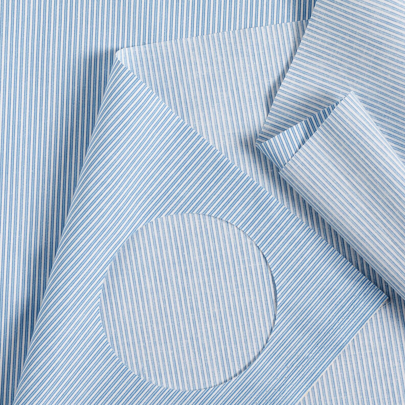 Strečová látka na košile úzké proužky – bílá/světle modra,  image number 6