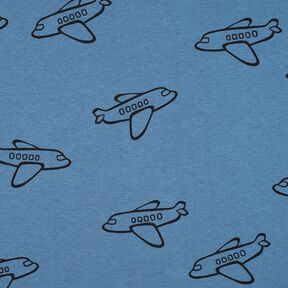 Teplákovina počesaná Letadla | Poppy Fabrics – džínově modrá, 