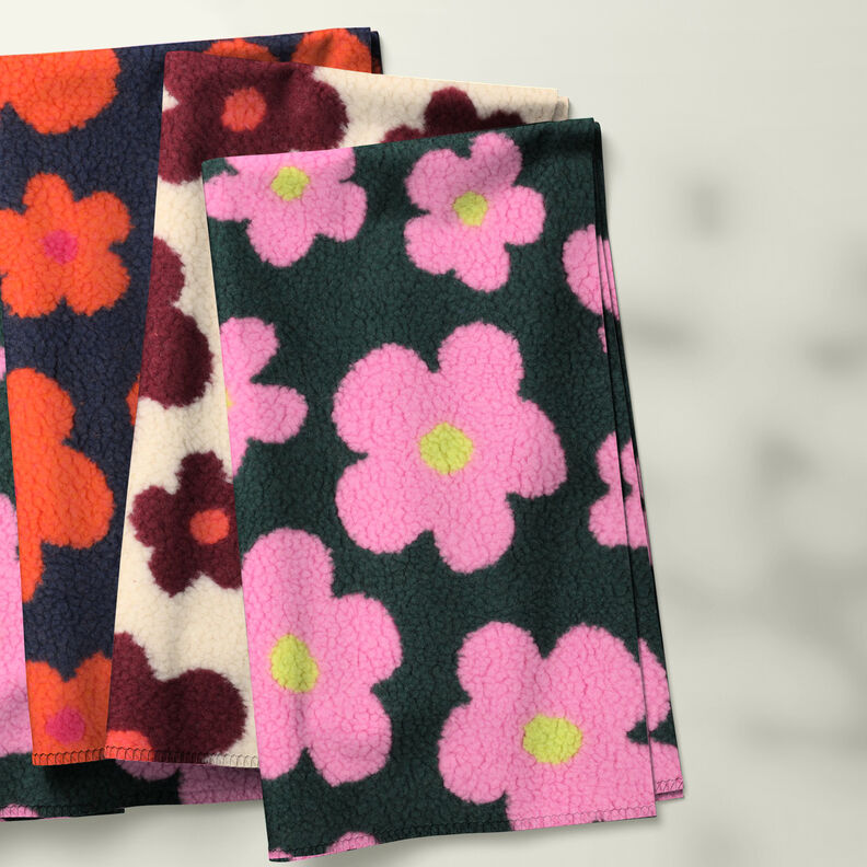 Plyš teddy Květiny | Poppy Fabrics – tmavě zelená/pink, image number 6