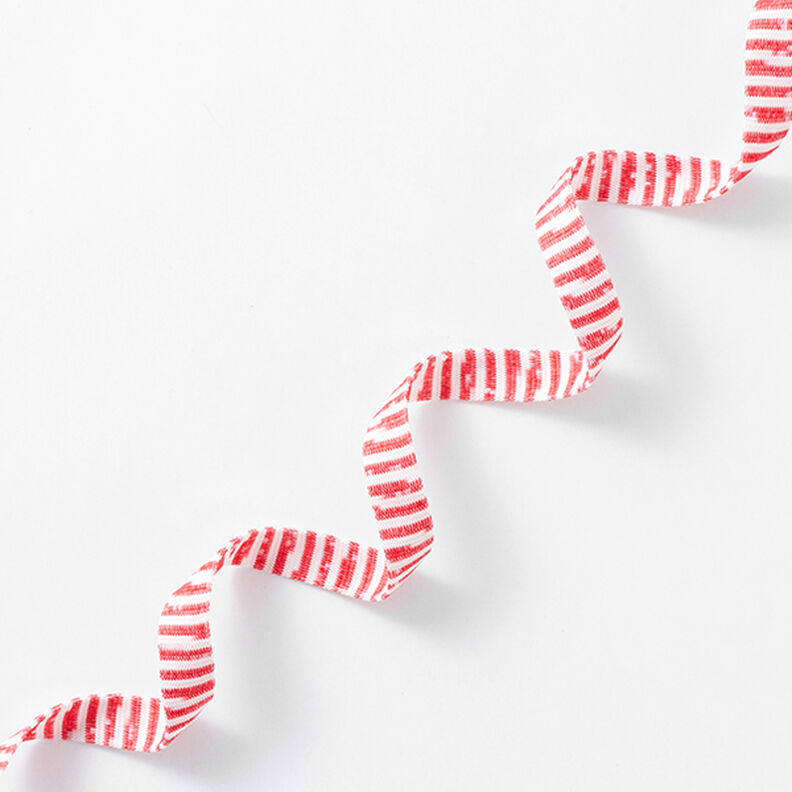 Pletená stuha  Melírované pruhy [13 mm] – bílá/červená,  image number 1