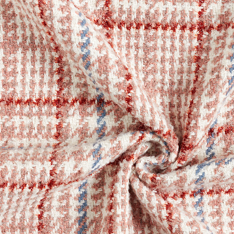 Kabátová tkanina kostky & Houndstooth – bílá/starorůžová, image number 3