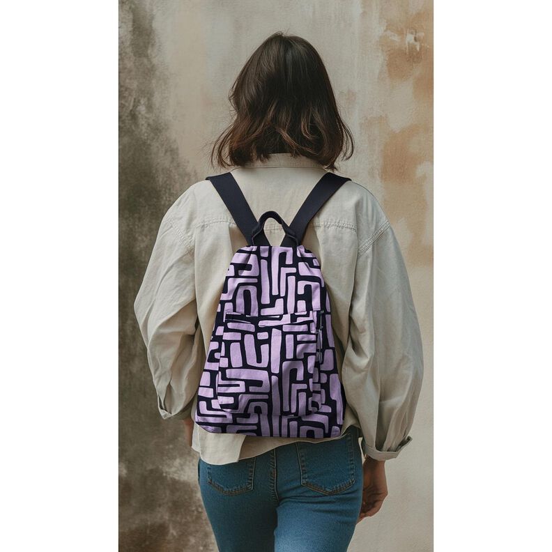 Povrstvená bavlna abstraktní – pastelově fialová/noční modrá,  image number 5