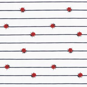 Bavlněný žerzej Pruhy a berušky – vlněná bílá, 