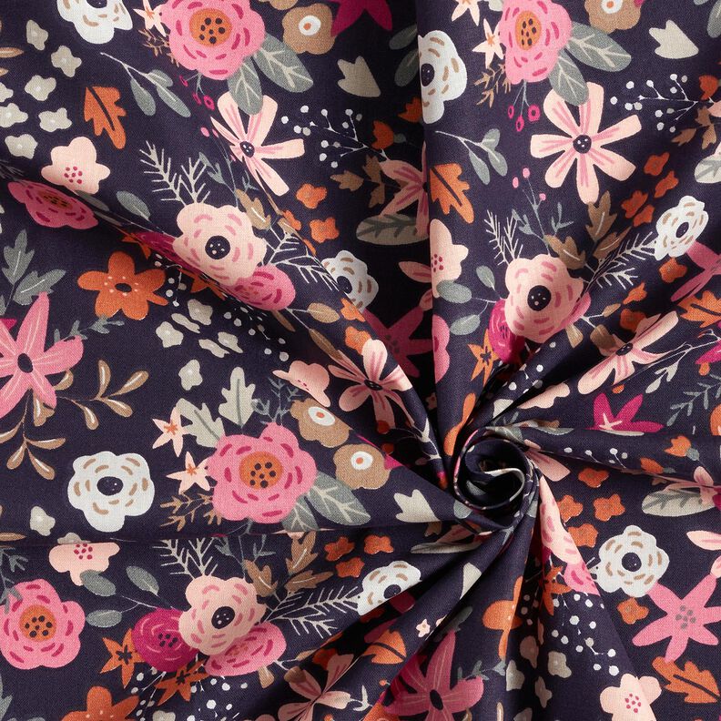 Bavlněn&yacute; popel&iacute;n Květinov&eacute; kytice &ndash; černomodr&aacute;/purpurov&aacute;,  image number 3