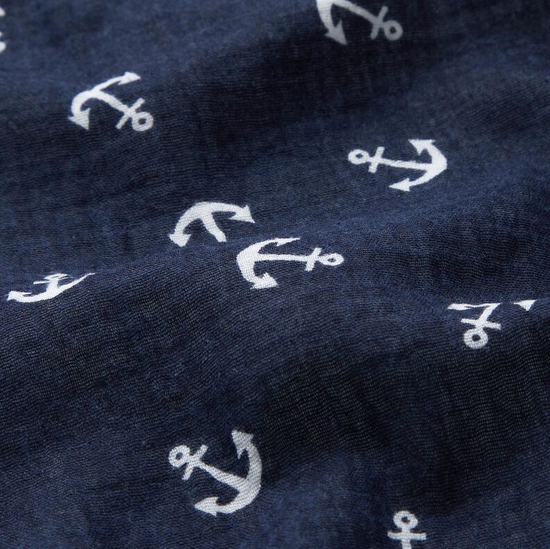 Mušelín / dvojitá mačkaná tkanina Kotva – namornicka modr/bílá,  image number 2