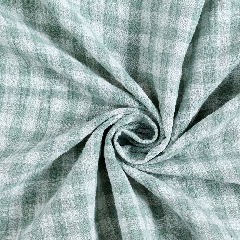 Mušelín / dvojitá mačkaná tkanina Károvaná příze Vichy – rákosove zelená/bílá,  image number 5