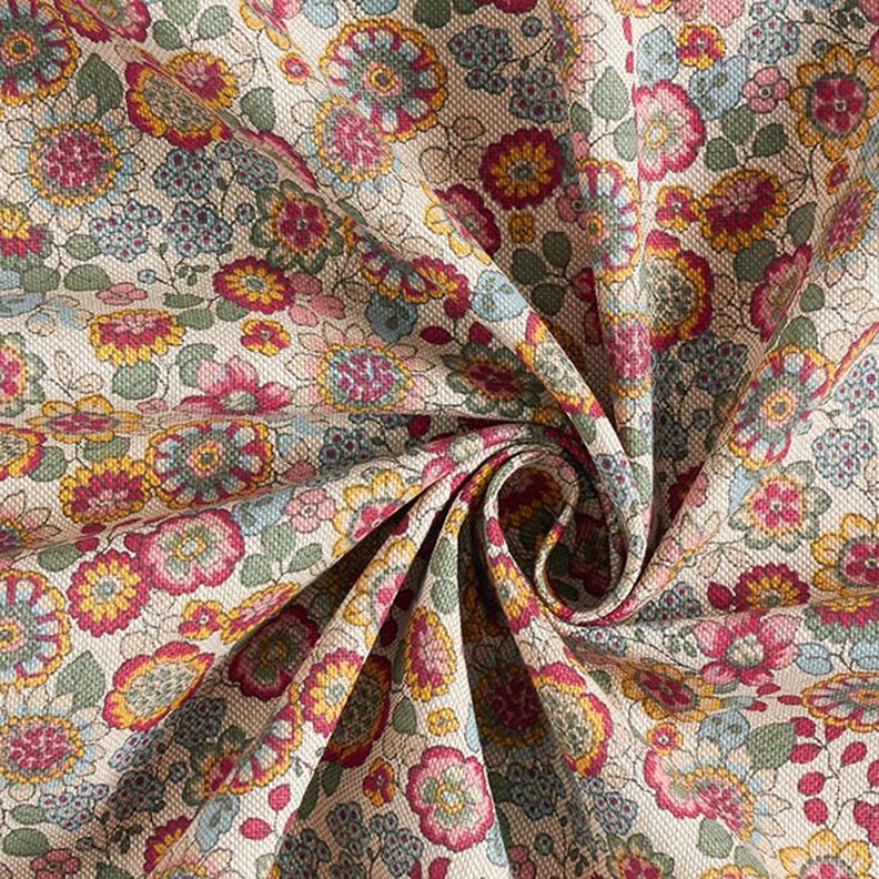 Dekorační látka Polopanama Velké květy – přírodni/pink,  image number 3