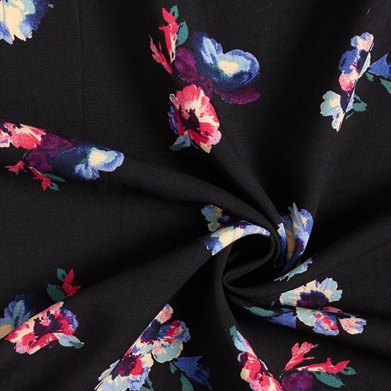 Viskózová tkanina s květinovou malbou – černá,  image number 3