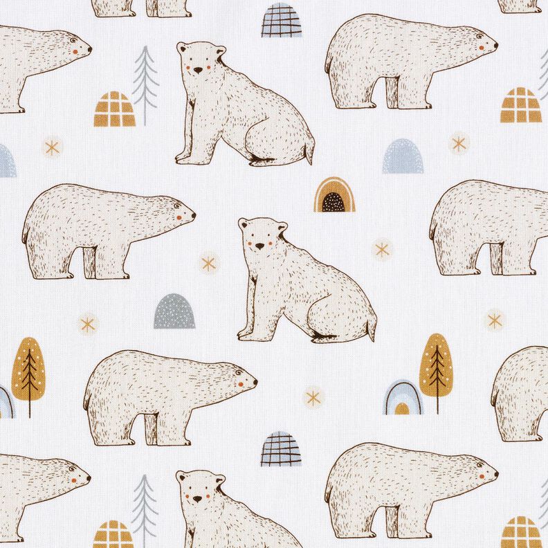 Bavlněný popelín Lední medvědi digitální potisk – bílá,  image number 1