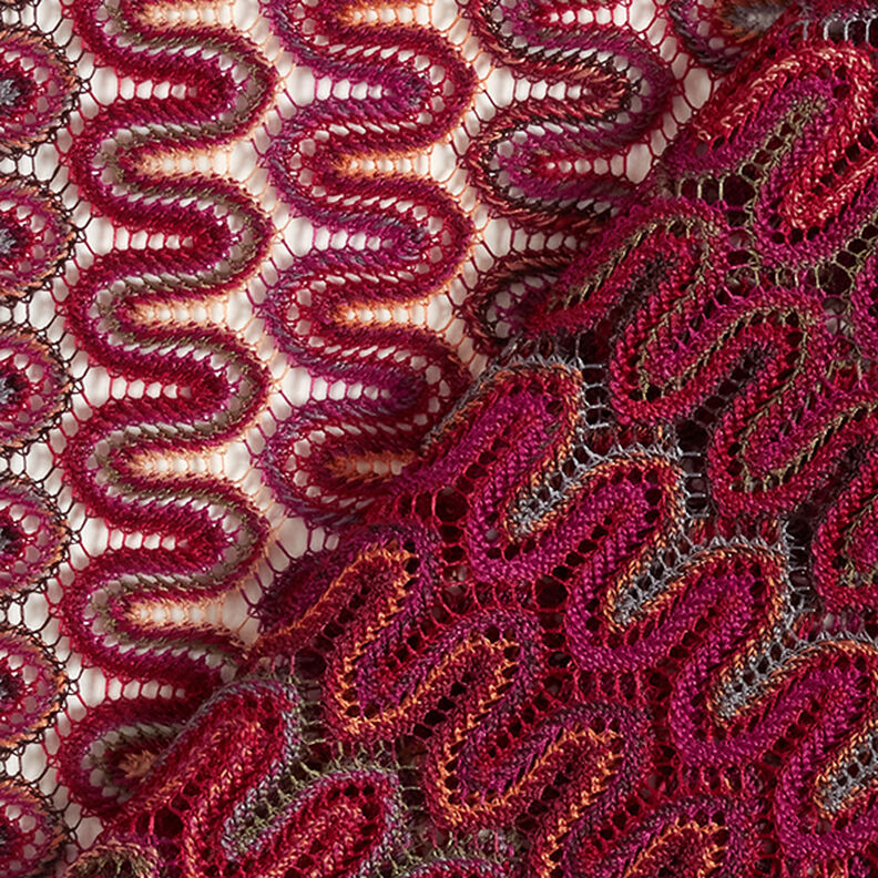 Krajková tkanina se vzorem vlny – tmavě červená,  image number 4