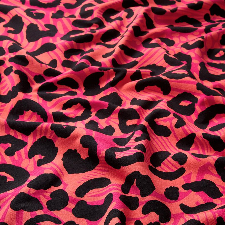 Francouzské froté letní teplákovina Lev a květiny – pink/oranžová, image number 2