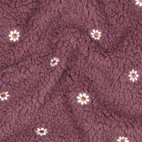 Plyš teddy Vyšívané kytičky | Poppy Fabrics – tmavě starorůžová, 