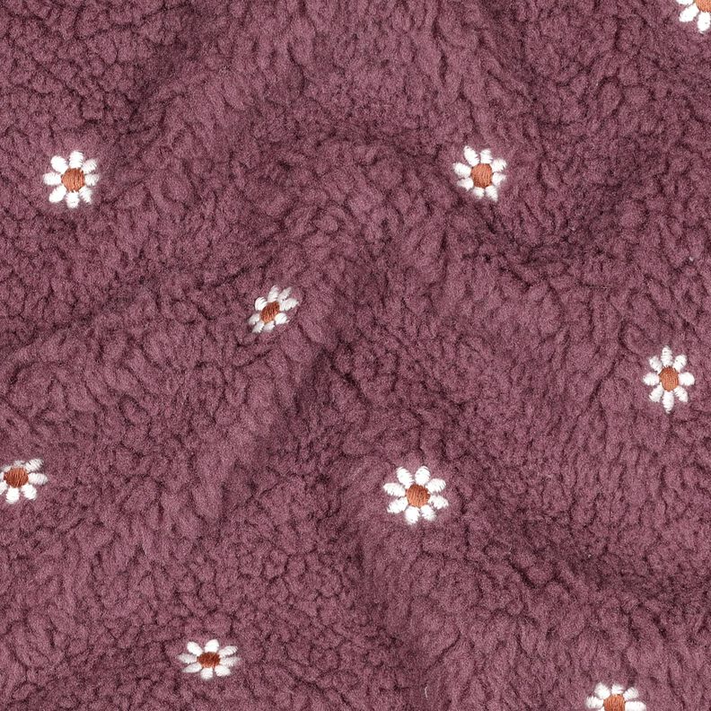 Plyš teddy Vyšívané kytičky | Poppy Fabrics – tmavě starorůžová, image number 2