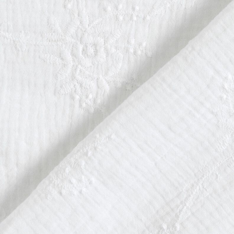 Mušelín / dvojitá mačkaná tkanina Květinový úponek tón v tónu – bílá,  image number 4