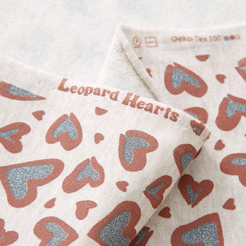Teplákovina počesaná Třpytivé leopardí srdce – přírodni,  image number 4