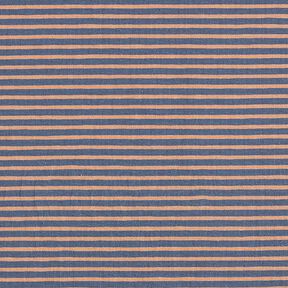 Bavlněn&yacute; žerzej &uacute;zk&eacute; proužky &ndash; měden&aacute;/dž&iacute;nově modr&aacute;, 