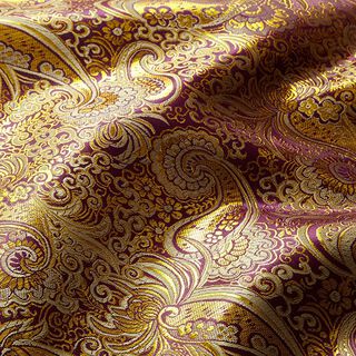 Oděvní žakár Metalický vzor paisley – světle fialova/zlatá, 
