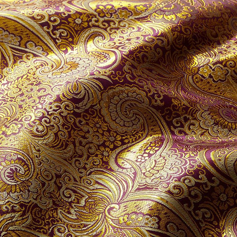Oděvní žakár Metalický vzor paisley – světle fialova/zlatá,  image number 2