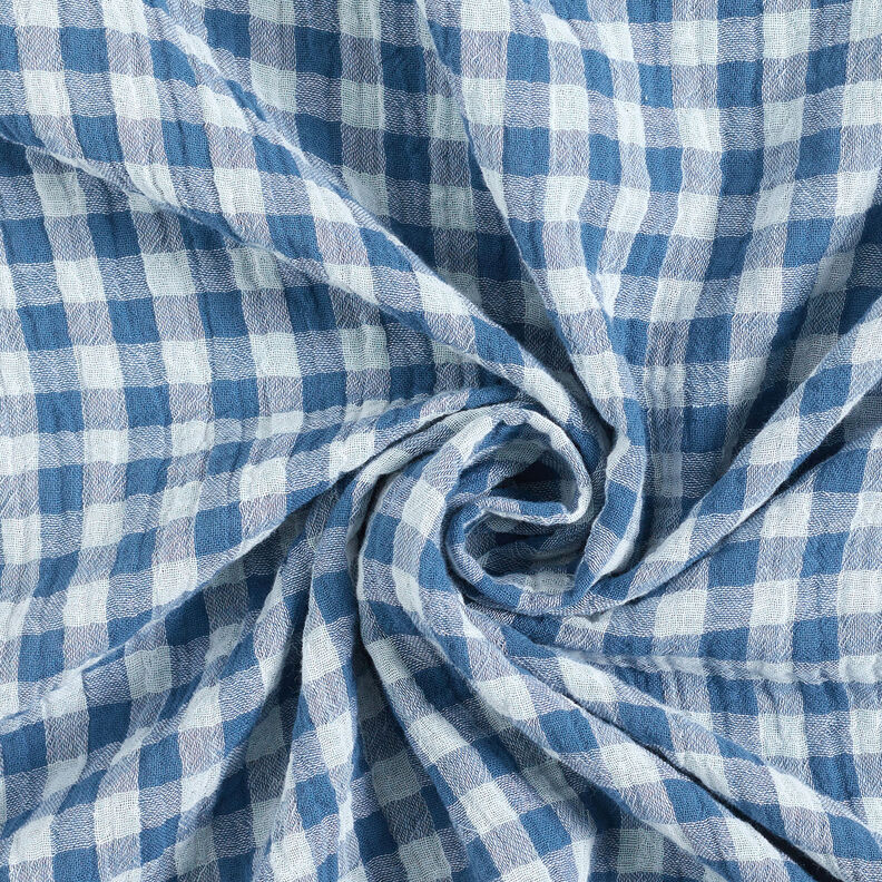 Mušelín / dvojitá mačkaná tkanina Károvaná příze Vichy – džínově modrá/bílá,  image number 5
