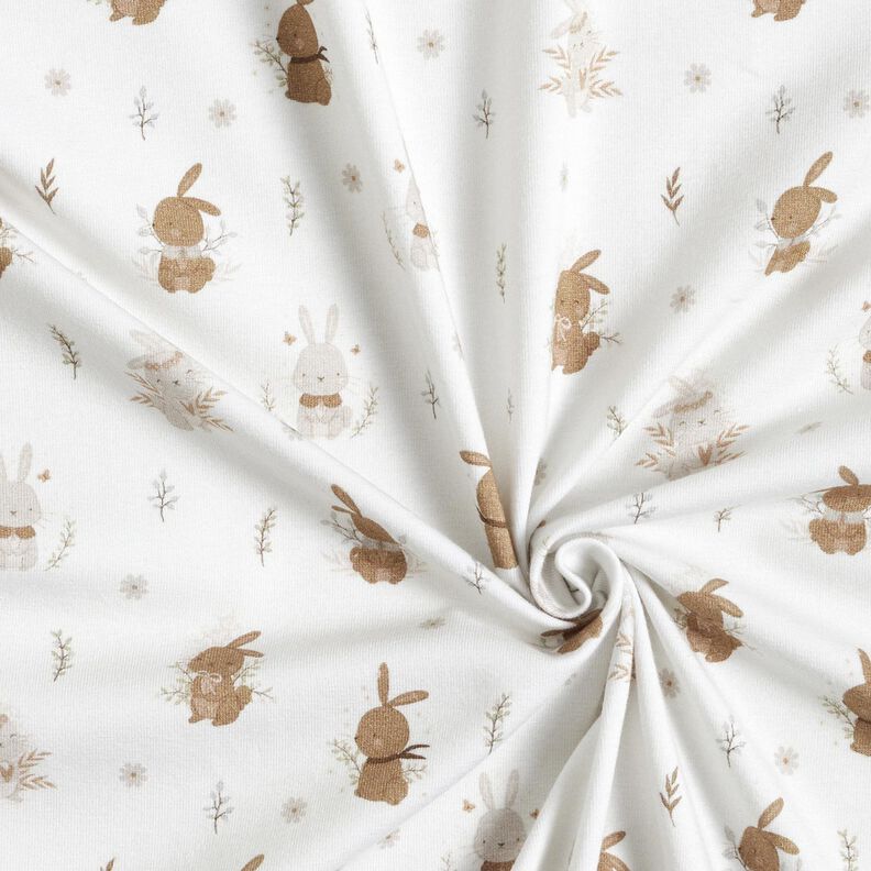 Bavlněný žerzej Roztomilí zajíčci digitální potisk – slonová kost,  image number 3