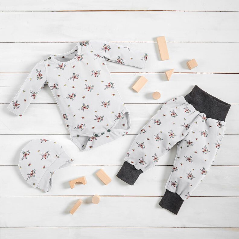 GOTS Bavlněný žerzej rozptýlené květiny | Poppy Fabrics – bílá,  image number 7