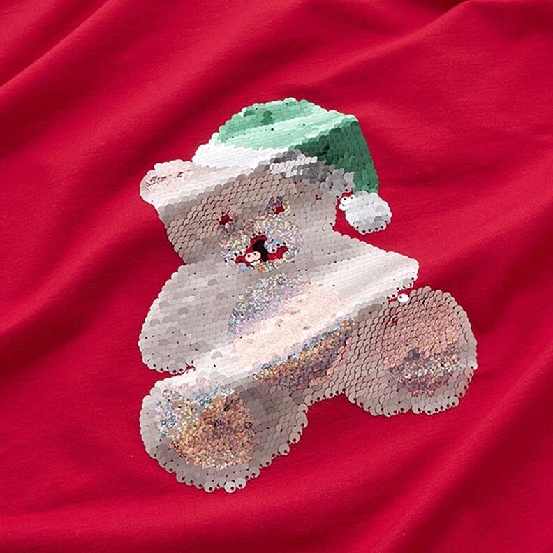 Panel Francouzské froté letní teplákovina Vánoční plyšový medvídek – vlněná bílá/červená,  image number 3