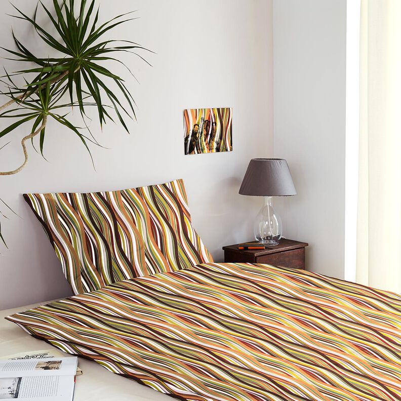 Bavlněn&aacute; l&aacute;tka Kreton Zakřiven&eacute; pruhy &ndash; b&iacute;l&aacute;/světle oranžov&aacute;,  image number 6